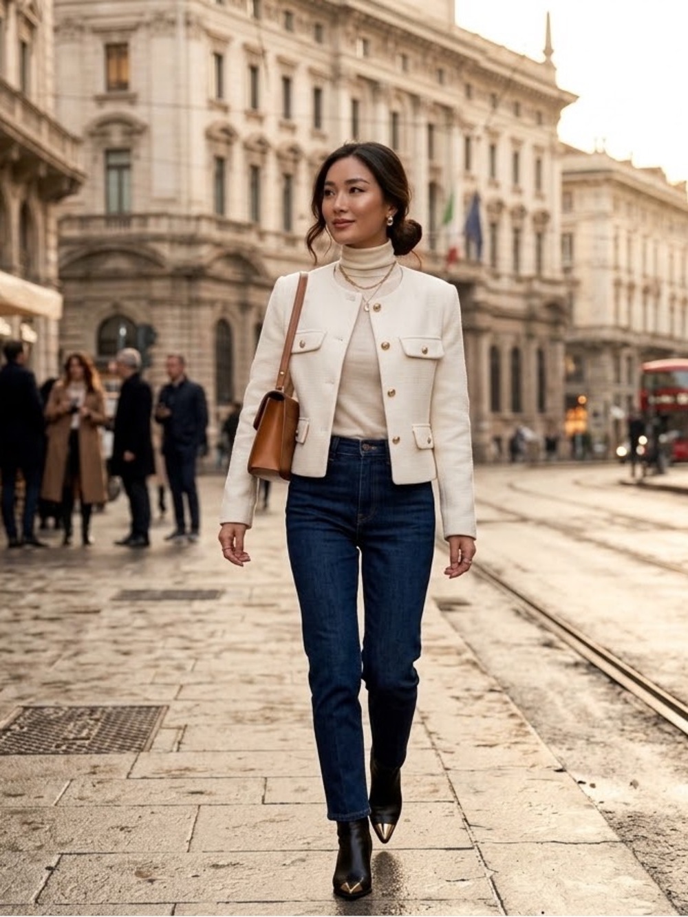 Zara Cream Cropped Blazer with Gold Buttons